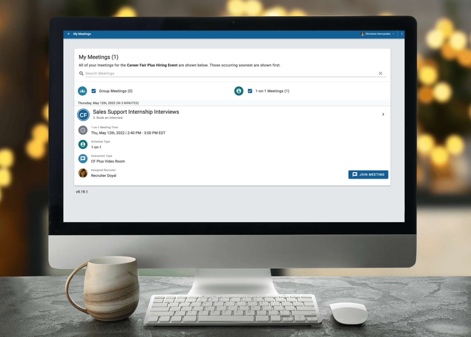 "My meetings" interface on platform