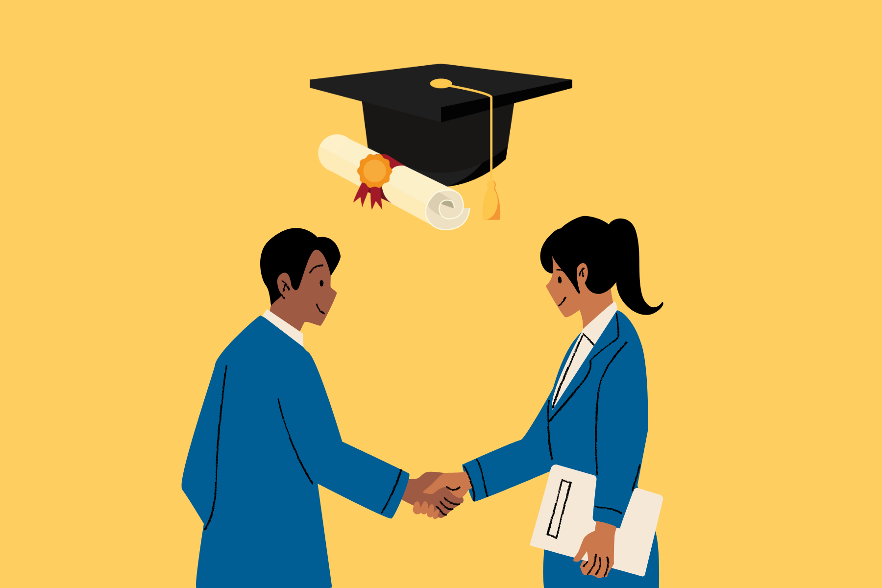 Recruiter shaking hand with graduate