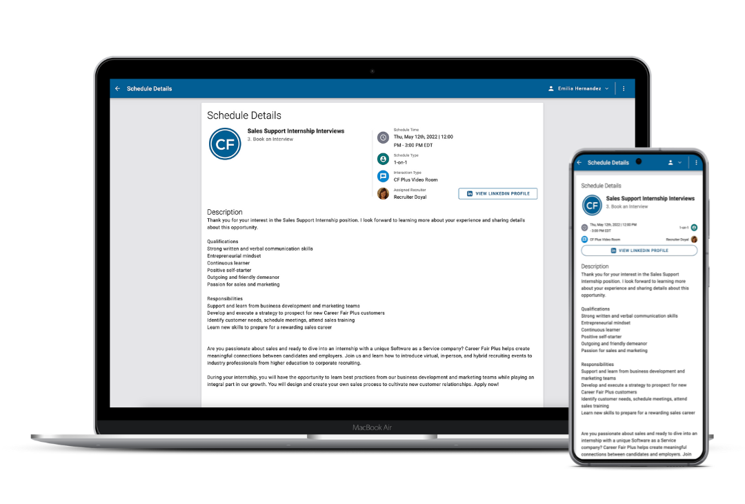 Virtual Interview Booking Screen